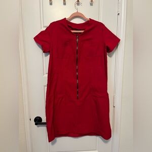 Matrushka Construction Red Coverall Mini Dress - XL? - 6 Pockets Zip Up